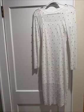 Sincerely Jules White Long Sleeve Sheer Embellished Midi Dress